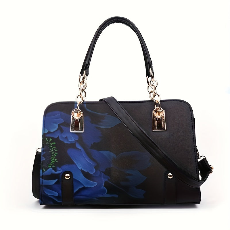 Elegant Floral Print Satchel Bag - Fashion Crossbody Bag, Shoulder Bag & Purse - For Women -  Suitable for Everyday Use, Work, Shopping & Travel - Perfect Gift for Her