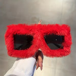 Y2K Fashion Plush Oversized Gradient Glasses, Novelty Fuzzy Party Club Eyewear for Men And Women, Plastic Frame, Hawaiian Theme, Non-Prescription Fun Glasses for And Festive Occasions, Carnival/Mardi Gras/Masquerade