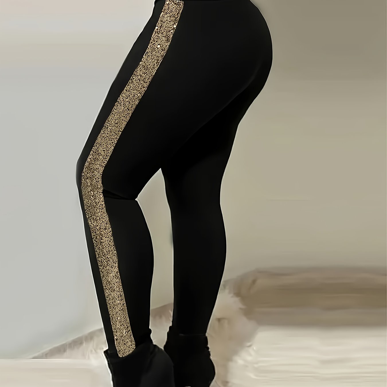Elegant High-Waist Zippered Pants with Glitter Accents - Stretchy Polyester & Elastane Blend, Slim Fit Long Trousers for Evening Events, Women's Fashion, Party Trousers|Sleek Fitted Pants|Zipper Closure, High Waisted Leggings