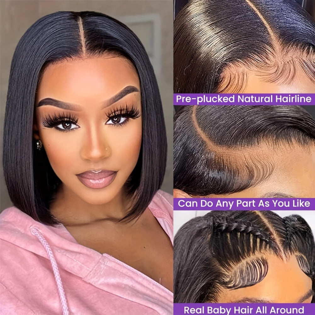 13x6 HD Transparent Lace Front Bob Wig Human Hair - Glueless Pre-Plucked 180% Density Short Straight Natural Looking Human Hair Wig for Women, All Ethnicities, Short Hair Wig, Fashion Accessory, Versatile Hair Wig, Elegant Ha