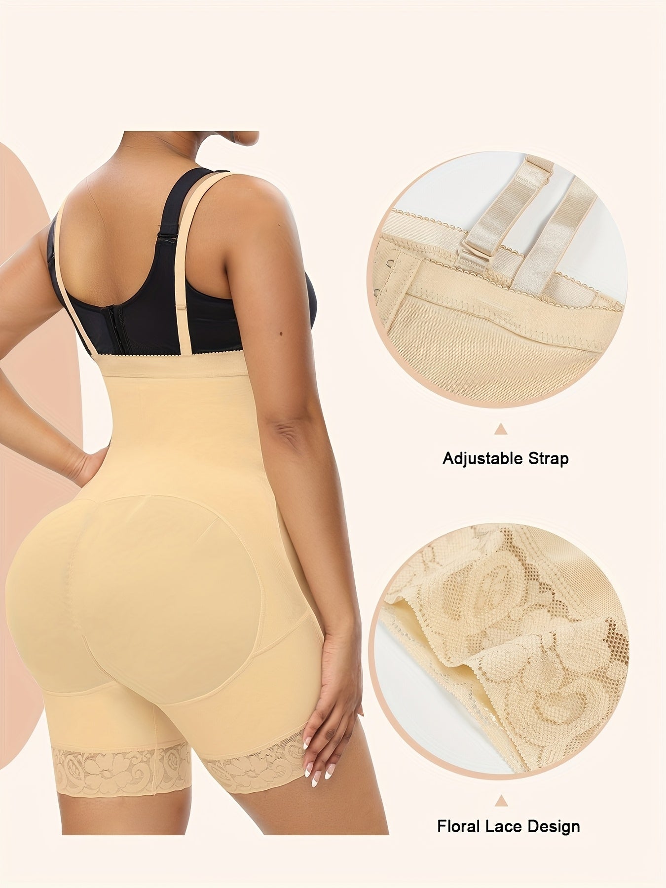 Women's Plus Size Tummy Control Shapewear Bodysuit with Zipper, Lace Detailing & Open Crotch Design - Black, High Stretch, Slimming Waist Cincher for All-Day Support, Body Shaping Wear | Lace Trimmed Shapewear | Hookandeye De