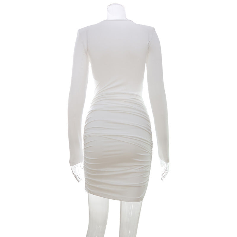Pleated High-end Solid-color Dress