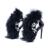 BULANWEIUA Stiletto Ankle High Heeled Sandals, Sexy Turkey Feathers Fur Rhinestone Crystal Shoes For Women