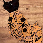 Summer Vacation Black Camisole + Print Skirt Set