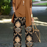 Women'S Elegant Plus Size Solid Color Cardigan and Tank Top Set with Paisley Print Pants - Stylish Three-Piece Outfit for Casual Attire, Casual Attire|Paisley Print Pants|Stretchy Fabric, Plus Size Clothing