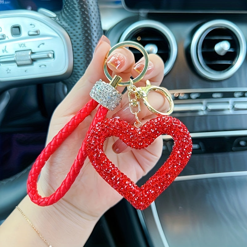 Resin Heart-Shaped Keychain with Rhinestone Accents, Cartoon Themed Ladies Novelty Keyring, Lobster Clasp, Single Individual Piece, Christmas Holiday Decorative Accessory