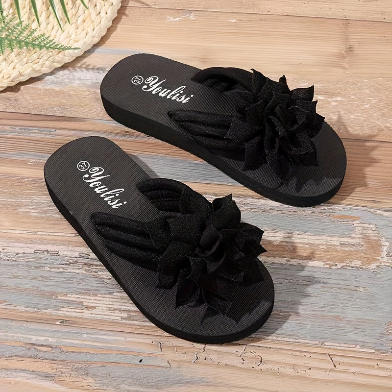 Women'S Bohemian Flip Flops - Black, Red, Green & Pink with Floral Accents, Casual Sandals for Beach, Pool & Everyday Wear, All-Season Comfort, Rubber Sole, Slip-On Style, Casual Footwear | Bohemian Style | Rubber Sole Sandal