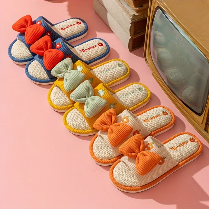 High Quality Women's Indoor Slippers with Bow and Cartoon Thick Sole, High-end Fashion Home Slippers