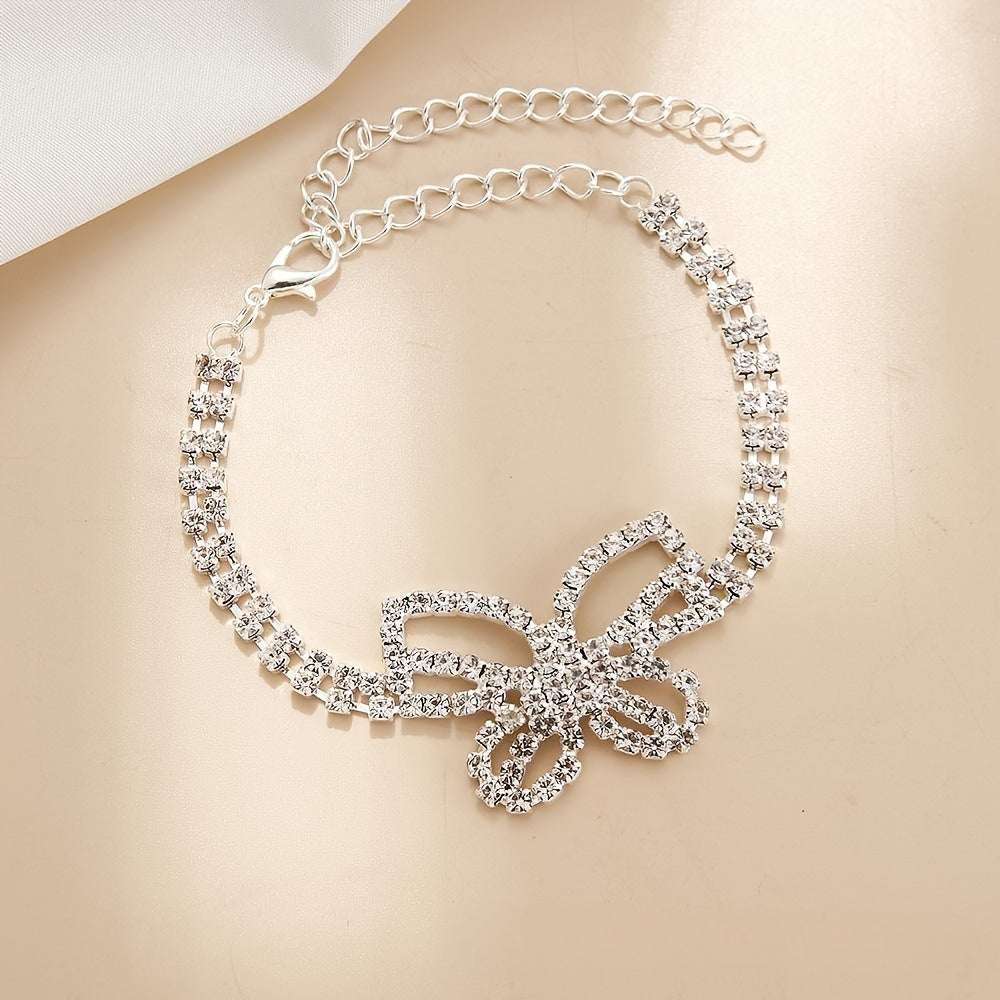 Butterfly Rhinestone Bracelet/Anklet & Necklace Set - Elegant, Perfect for Christmas, , Party, Women's Gift