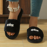 Cozy Star-Patterned Plush Winter Slippers for Women - Warm, Comfortable Flat Fuzzy Shoes with Soft Sole - Perfect for Home & Bedroom - Winter Season - For Women - Keep Feet Warm & Cozy - Ideal Gift for Her