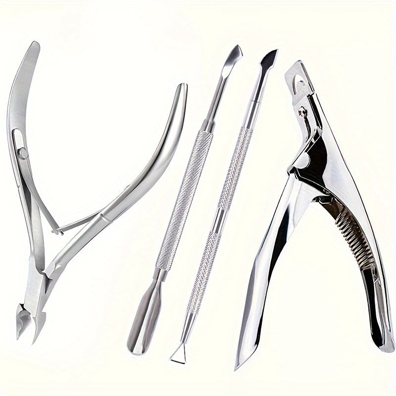4pcs Iridescent Stainless Steel Nail Care Kit - Rainbow Manicure & Pedicure Set with Cuticle Pusher, Tweezers, Edge Cutter, and Dead Skin Remover Scissors, Nail Tech Supplies