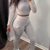Casual Solid Color Two-piece, Crew Neck Long Sleeve T-shirt & Skinny Pants Outfits, Women's Clothing