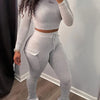 Casual Solid Color Two-piece, Crew Neck Long Sleeve T-shirt & Skinny Pants Outfits, Women's Clothing