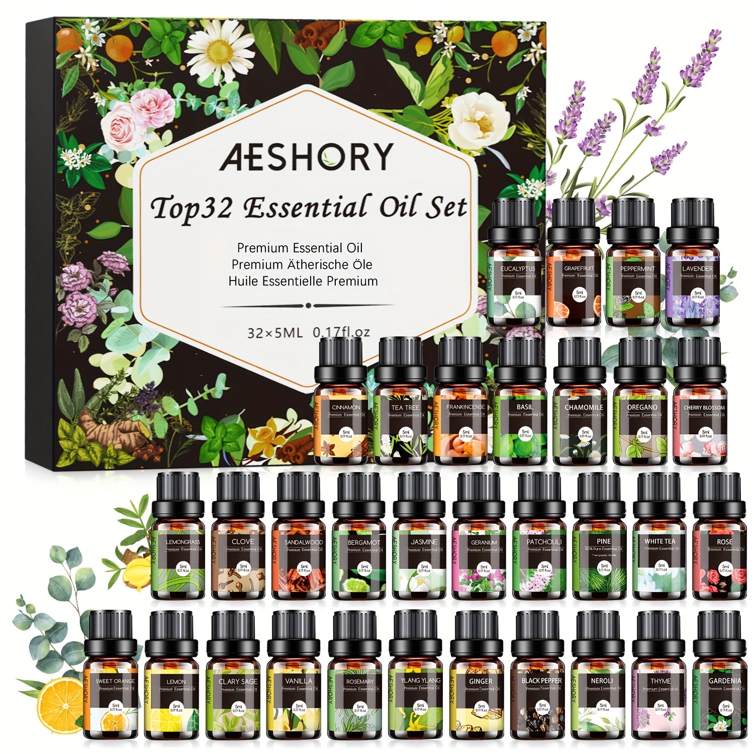 12pcs/20pcs/26pcs/32pcs Essential Oil Set, Suitable for Aromatherapy Machine, Humidifier, DIY Fragrance, Valentine's Day Gift, Holiday Gift for Friends, Lover, Girl, Lady, Family