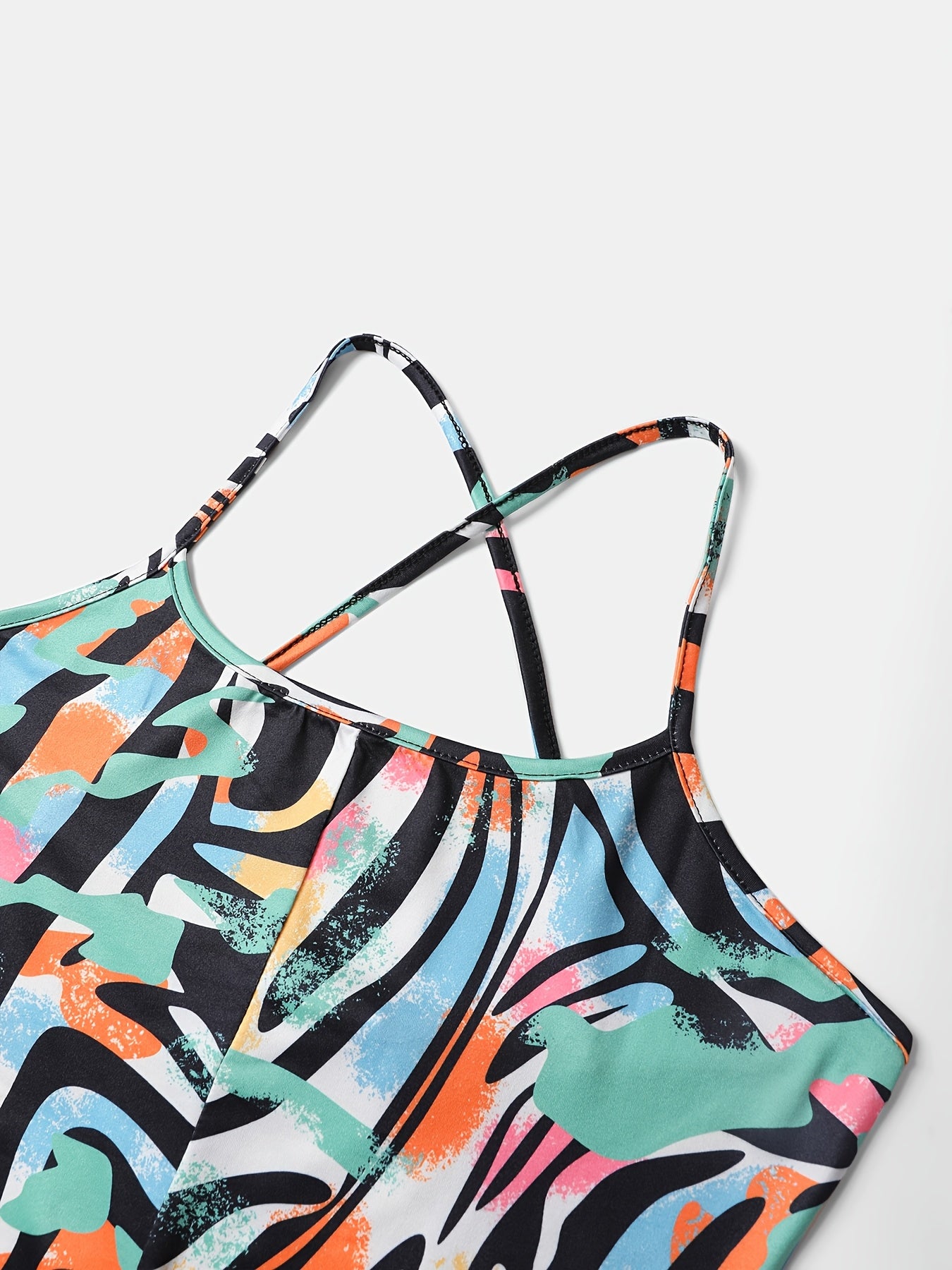 Women's Stylish All-Over Print Cami Jumpsuit - Vibrant Abstract Pattern, High Elasticity, Machine Washable, Perfect for Spring/Summer/Fall