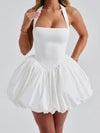 Women's Y2K Sleeveless Halter Backless Corset Dress with Adjustable Tie-Up Waist & Flared Bubble Skirt - Solid White Clubwear for Beach, Party, Streetwear - Machine Washable, Dresses for Beach