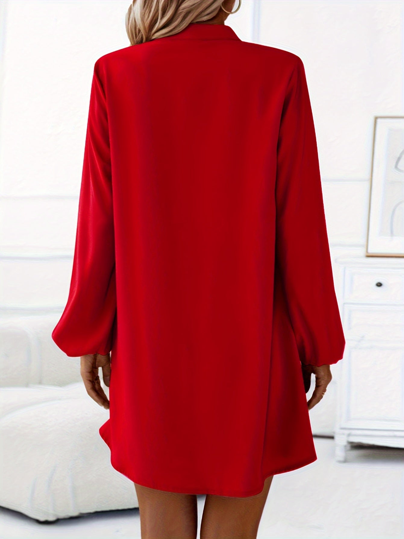 Effortlessly Chic Solid Color V-Neck Dress - Long Sleeve, Loose Fit for Spring & Fall - Stylish Womens Wardrobe Essential