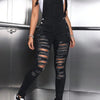 Women'S Casual Skinny Ripped Denim Jumpsuit Adjustable Straps Jeans Overalls