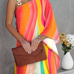 Women's Elegant Multicolor Print Dress - One-Shoulder with Golden Chain Detail, Polyester Blend, Machine Washable, Perfect for Spring/Summer Fashion Events
