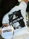 1pc Women'S Casual Crew Neck T-Shirt with Portrait Print, Polyester Knit Fabric, Regular Length, All Season Short Sleeve Tee - "All Eyez on Me" Graphic
