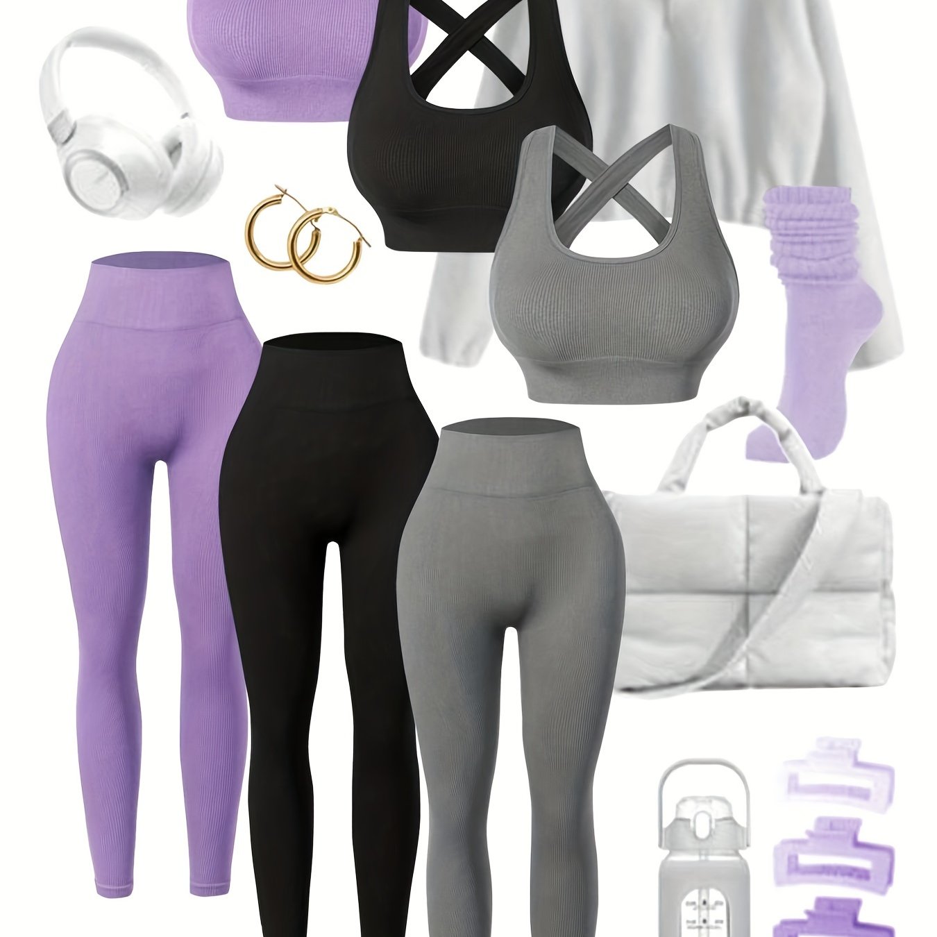 [Seamless Yoga Leggings] 3pack High-Waisted Yoga Leggings Set - Seamless, Breathable, All-Season - With Built-In Bra