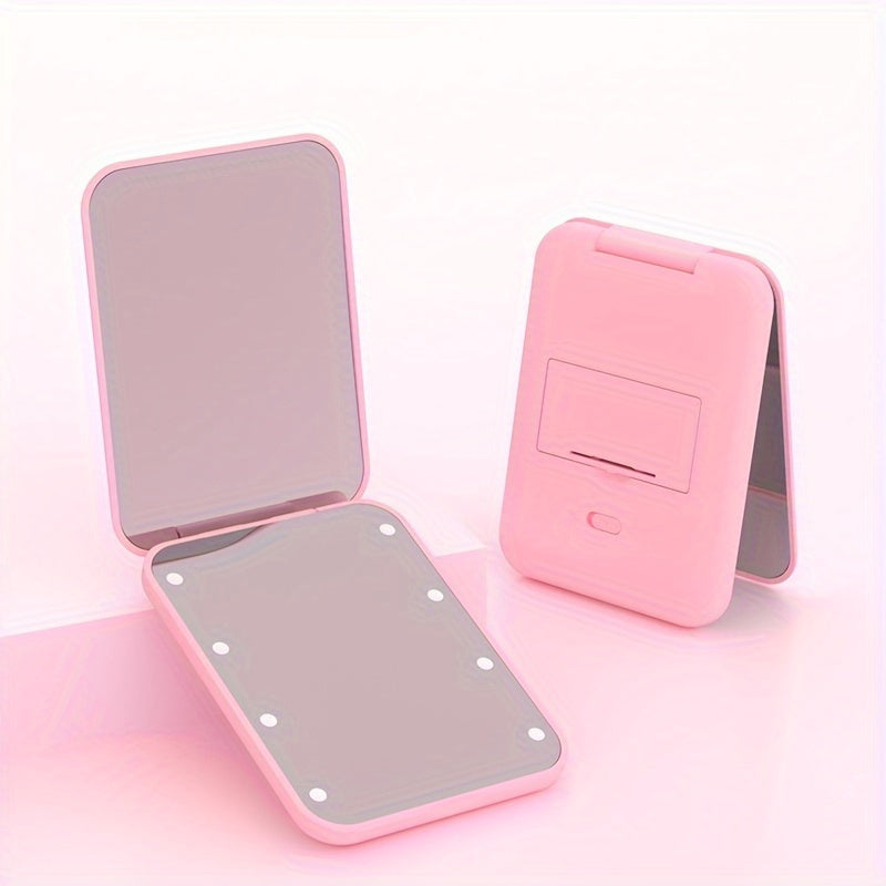 [LED Travel Makeup Mirror] Compact, Double-Sided, 1X/3x Magnified LED Mini Travel Makeup Mirror - Portable, Folding, Hand-Held, Small Lighting, Unscented, Plastic Surface, Non-Rechargeable Button Battery (Diameter≥20mm) Pow