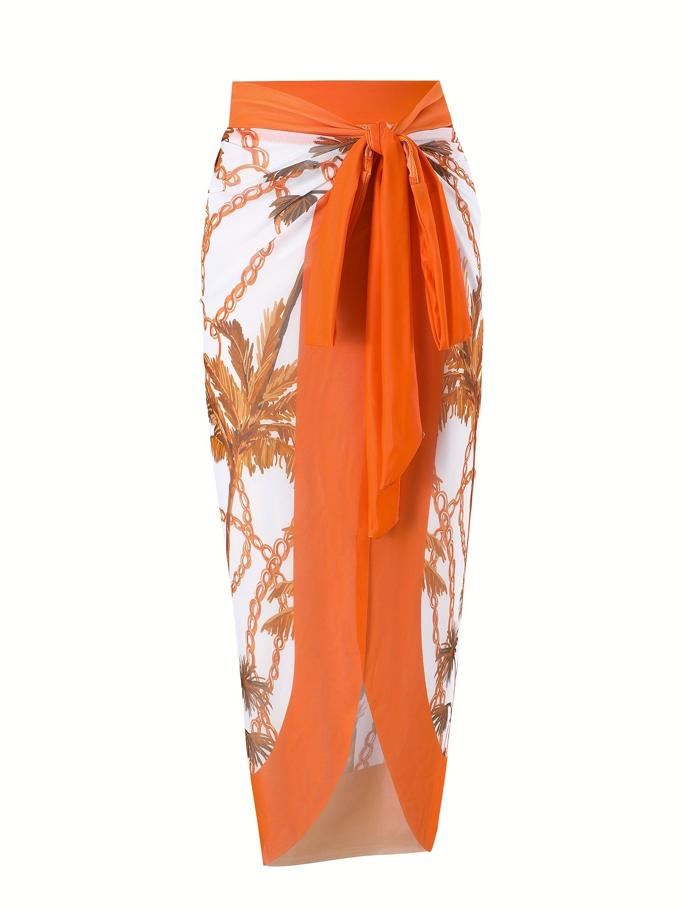 Green Coconut Tree Print Seamless V-Neck Tie-Dye Gauze Skirt Two-Piece Women's Sunscreen Suit