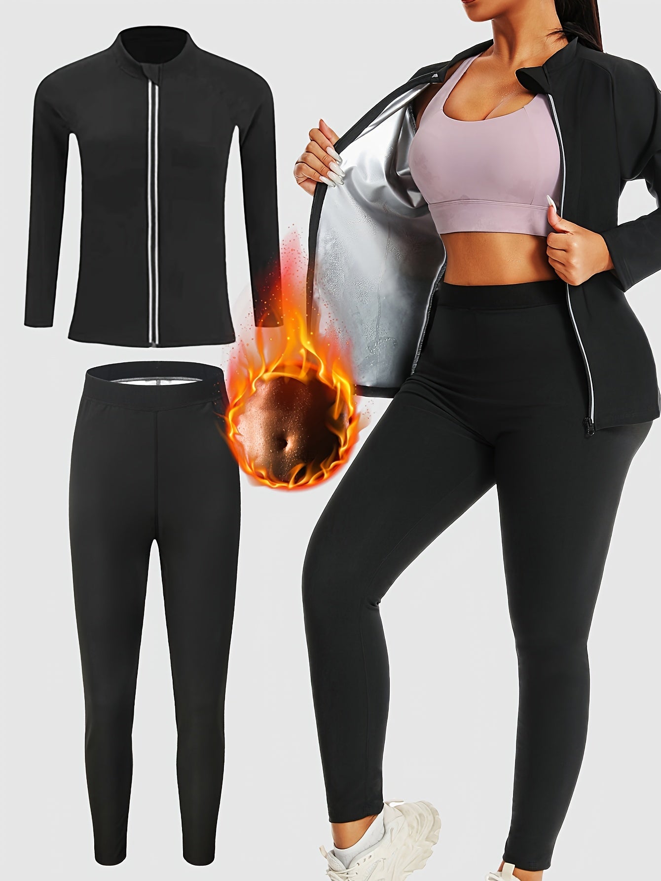Ladies Sauna Sport Long Sleeve Long Pants Suit Ladies Sauna Suit Sweating Sauna Sport Jacket Long Sleeve Suit European And American Ladies Sweating Suit Sports Sauna Sweating Clothes Fitness Yoga Sweating Burst Sweat Jacket S