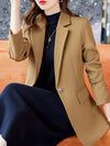 Elegant Long Sleeve Notched Collar Button Front Blazer for Office & Work, Women's Clothing