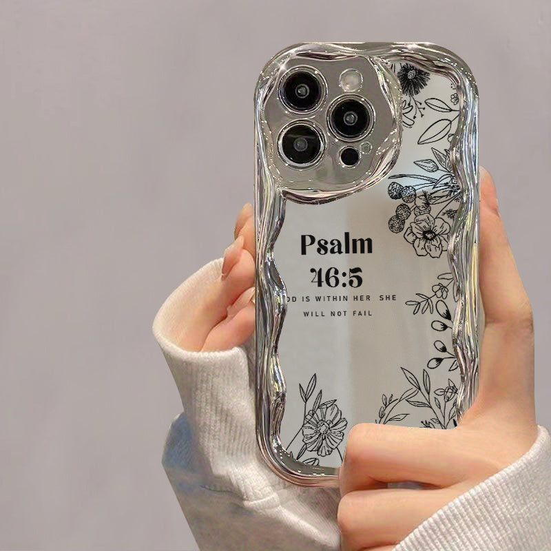 Electroplated Silver Curved Edge Pattern Mobile Phone Case with Pearl Bracelet Lanyard Design, Anti-fall, Durable, Unique Pattern, Compatible with iPhone 16 15 14 13 12 11 Pro Promax 16 15 14 Plus Cute Fashion Thickened Shock