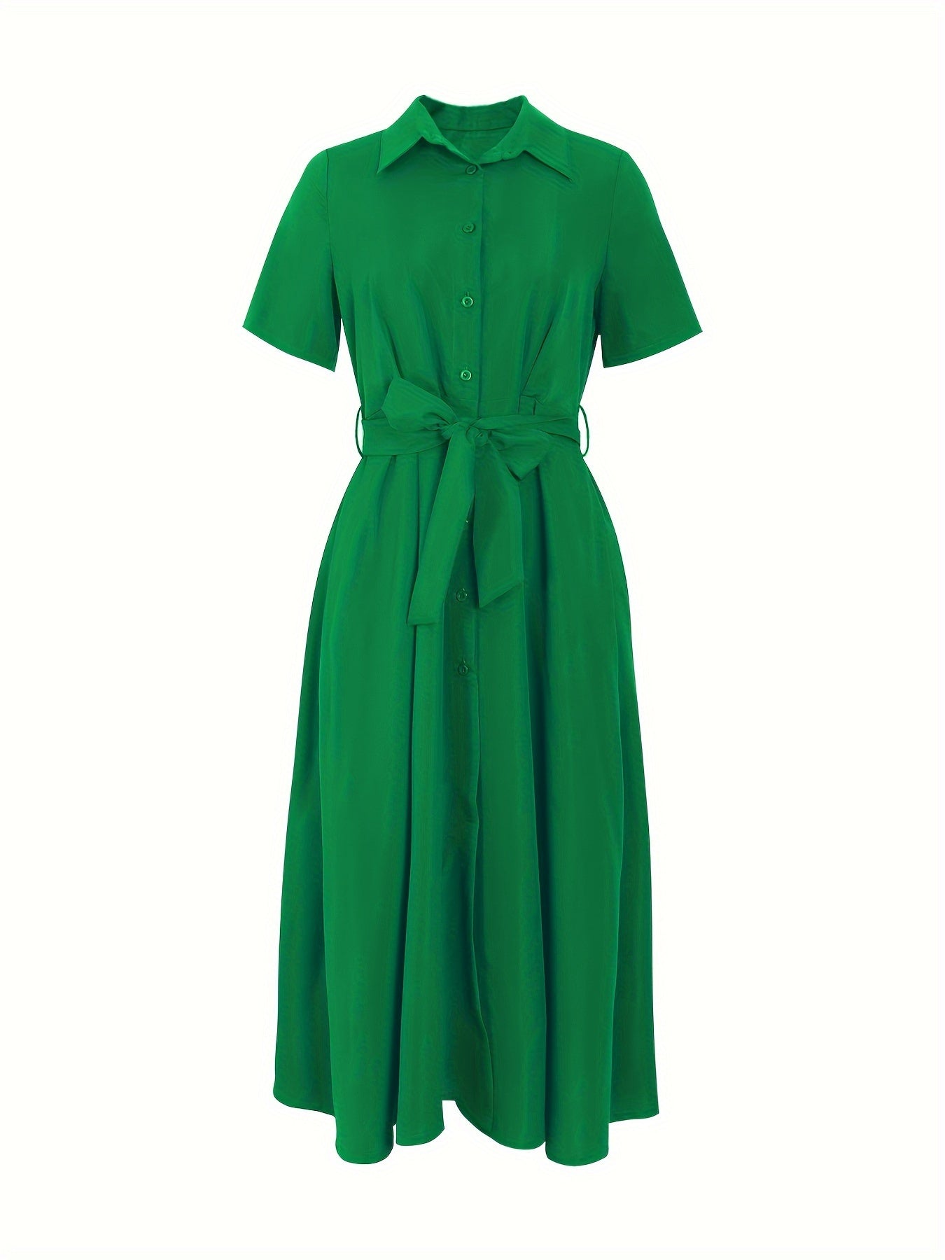 Solid Color Button Front Short Sleeve Dress for Women, Spring & Summer Elegant Dress