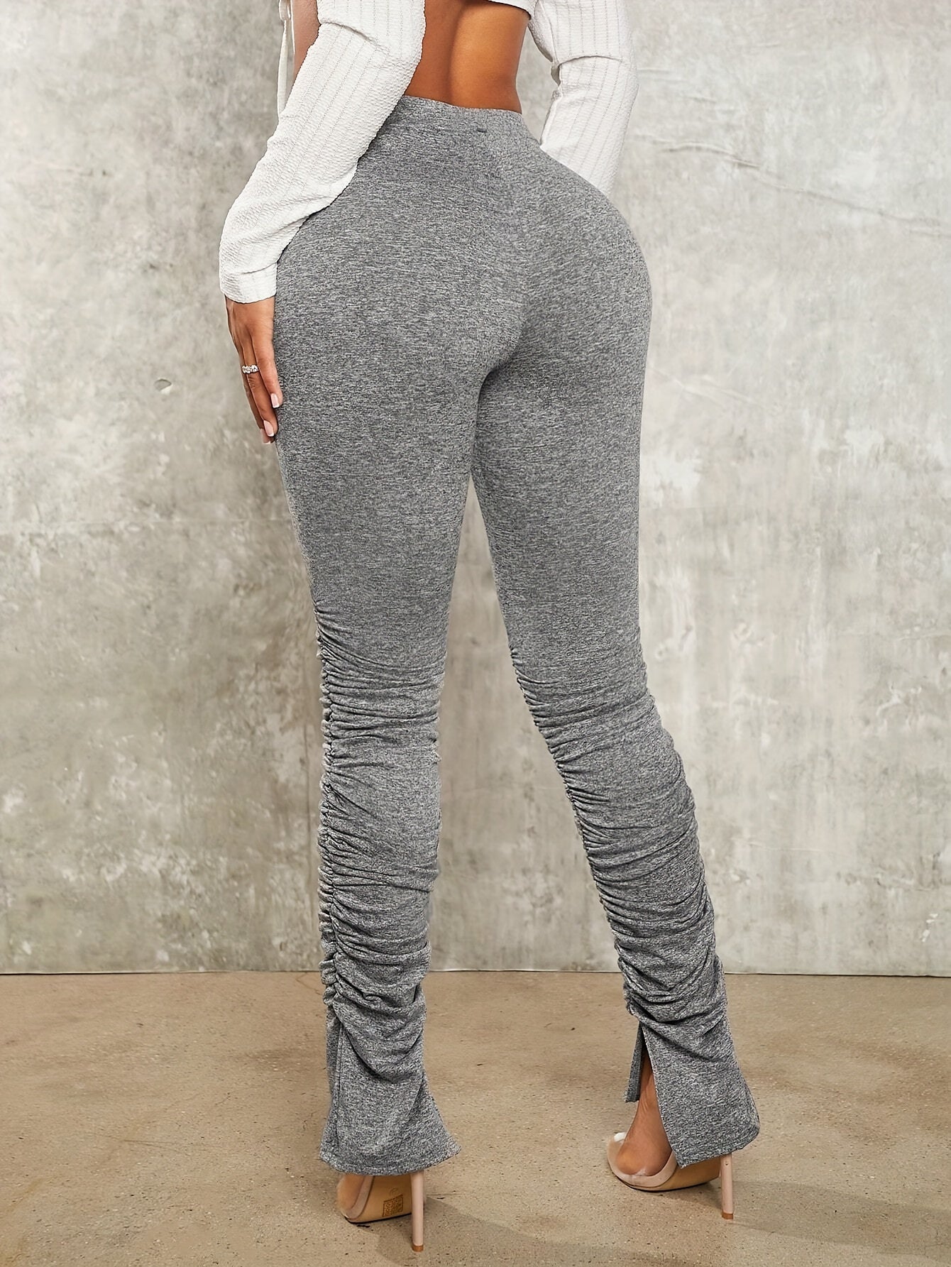 [Stretchy High-Waist Pants] High-Waist Stretchy Skinny Pants - Women's Casual Solid Color Machine Washable - Perfect for All Seasons