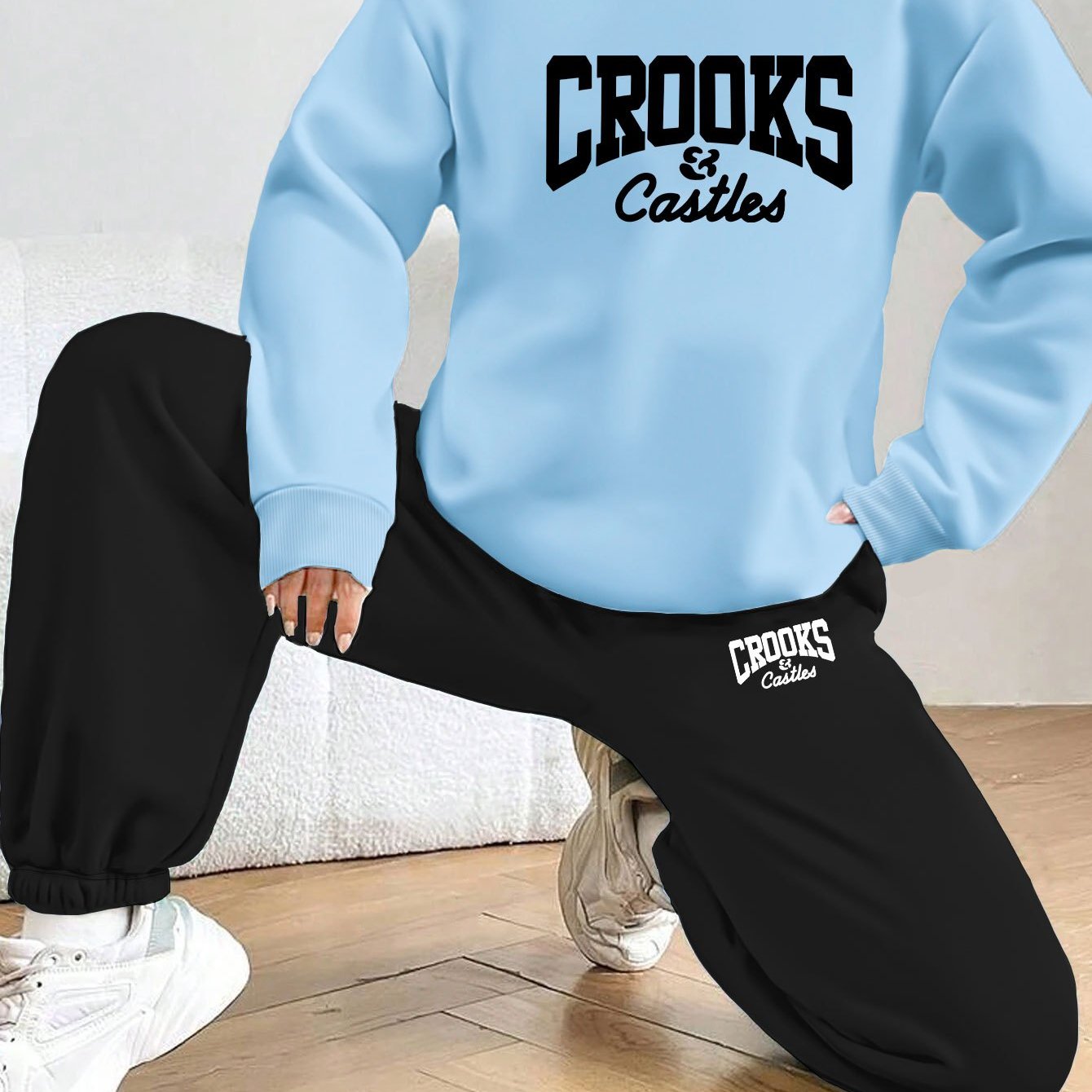 Women'S Casual Stylish Geometric Letter Pattern Printed Pullover And Sweatpants Set - Long Sleeves, Round Neck, Polyester Blend, Perfect Choice for Autumn And Winter.