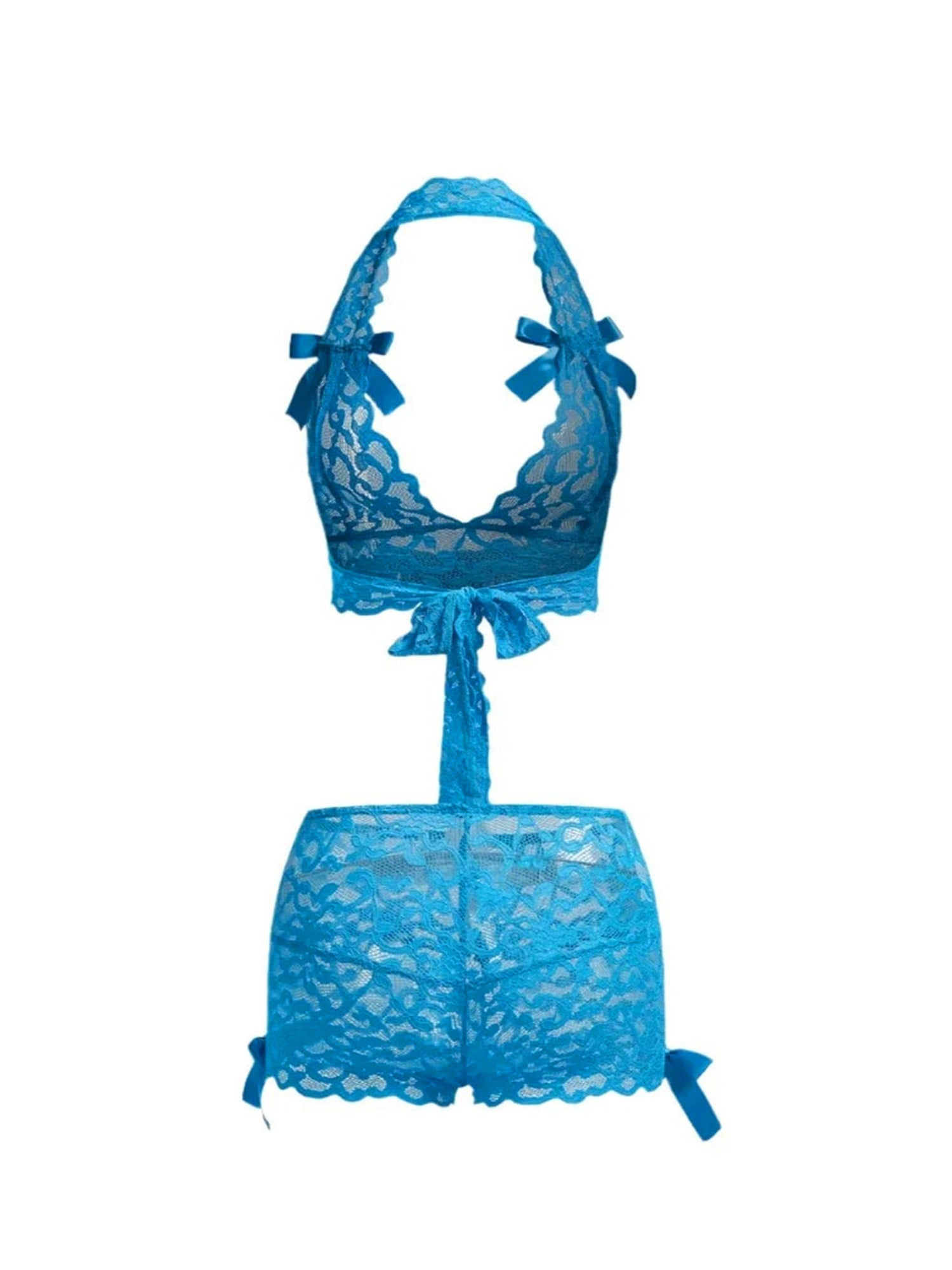 Women's New Sexy Lace Bow Halterneck Tie Backless Sex Set