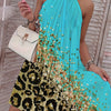 Graphic Print Pleated Halter Neck Dress, Elegant Sleeveless Loose Dress For Spring & Summer, Women's Clothing
