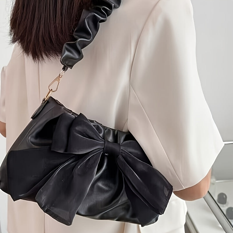 Four One Chic Sweet Style Bowknot Shoulder Bag, Solid Color Messenger Handbag with Magnetic Closure and Polyester Lining