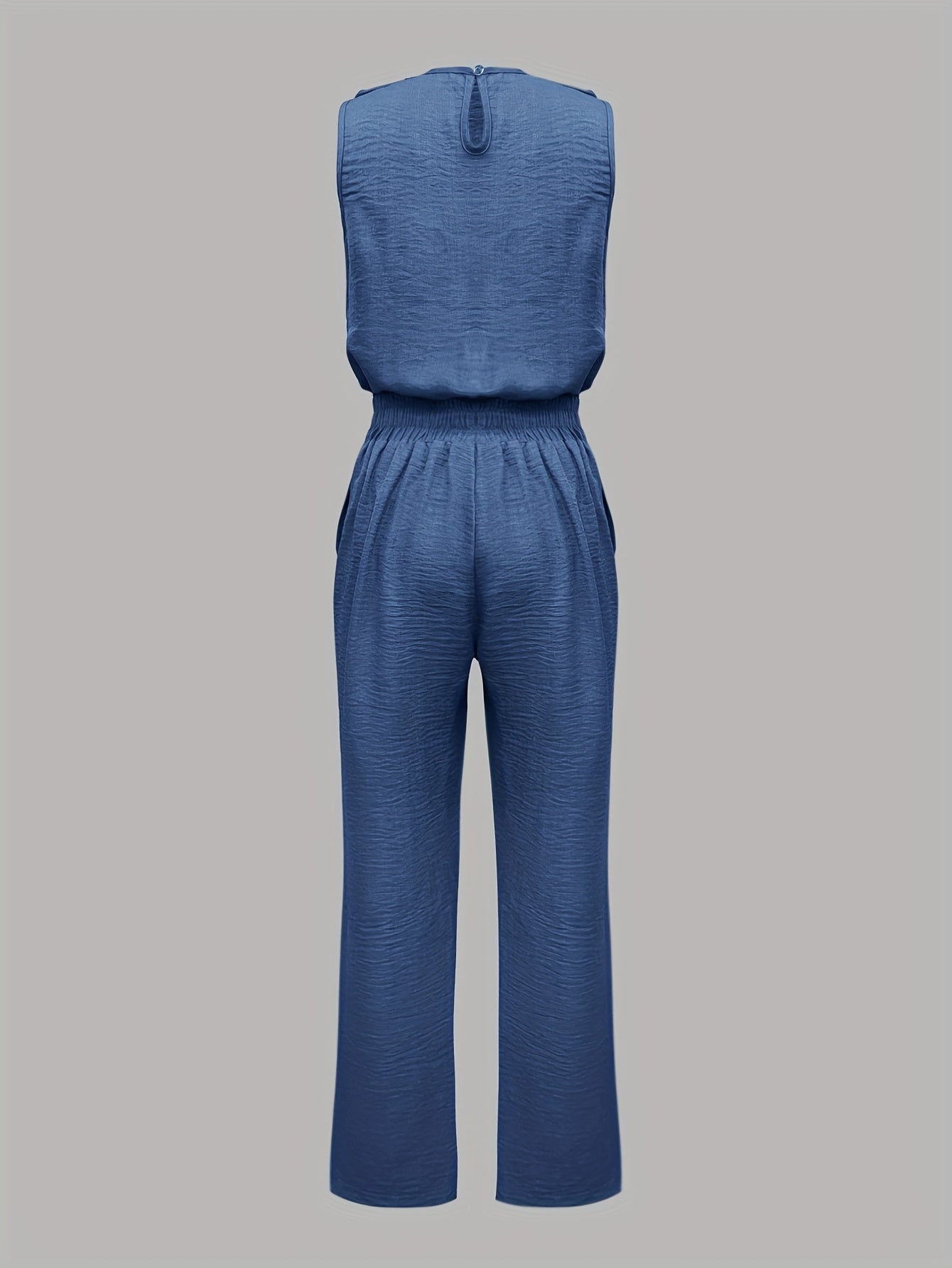 Women's Fashion Casual Elegant Sleeveless Vest and Long Pants with Side Pockets and Button Details Two-piece Set