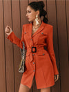 GLAMAKER BUTTON FRONT BELTED BLAZER DRESS Women's Casual Jacket Fashion Beauty Button Front Belted Blazer Dress Unique Comfortable Charming Lovely