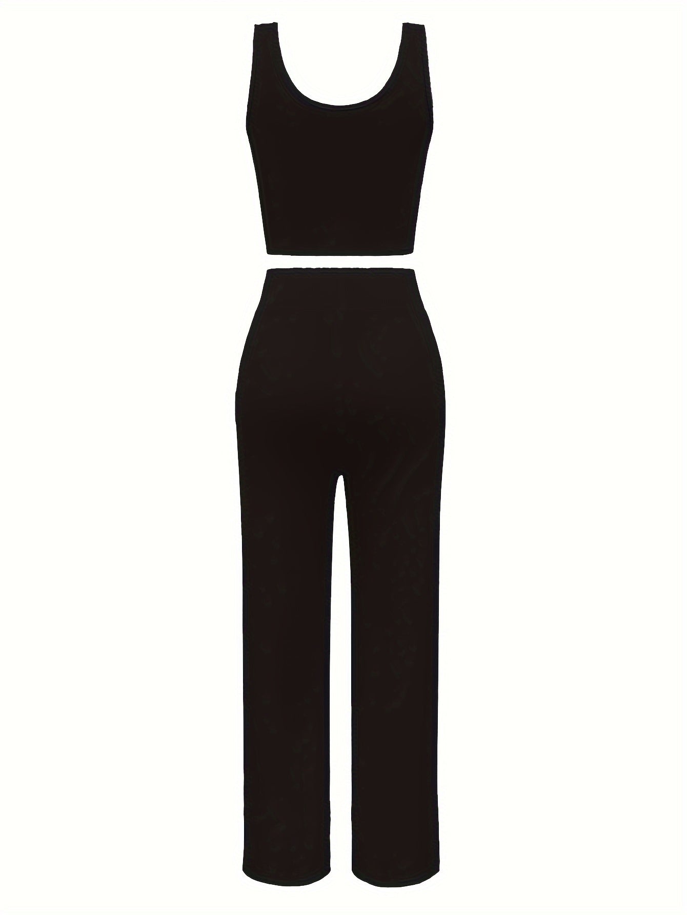 Chic Heart Pattern Casual Outfit for Women - Sleeveless Crop Top & High-Waist Pants Set, Stretchy Polyester Blend, Machine Washable