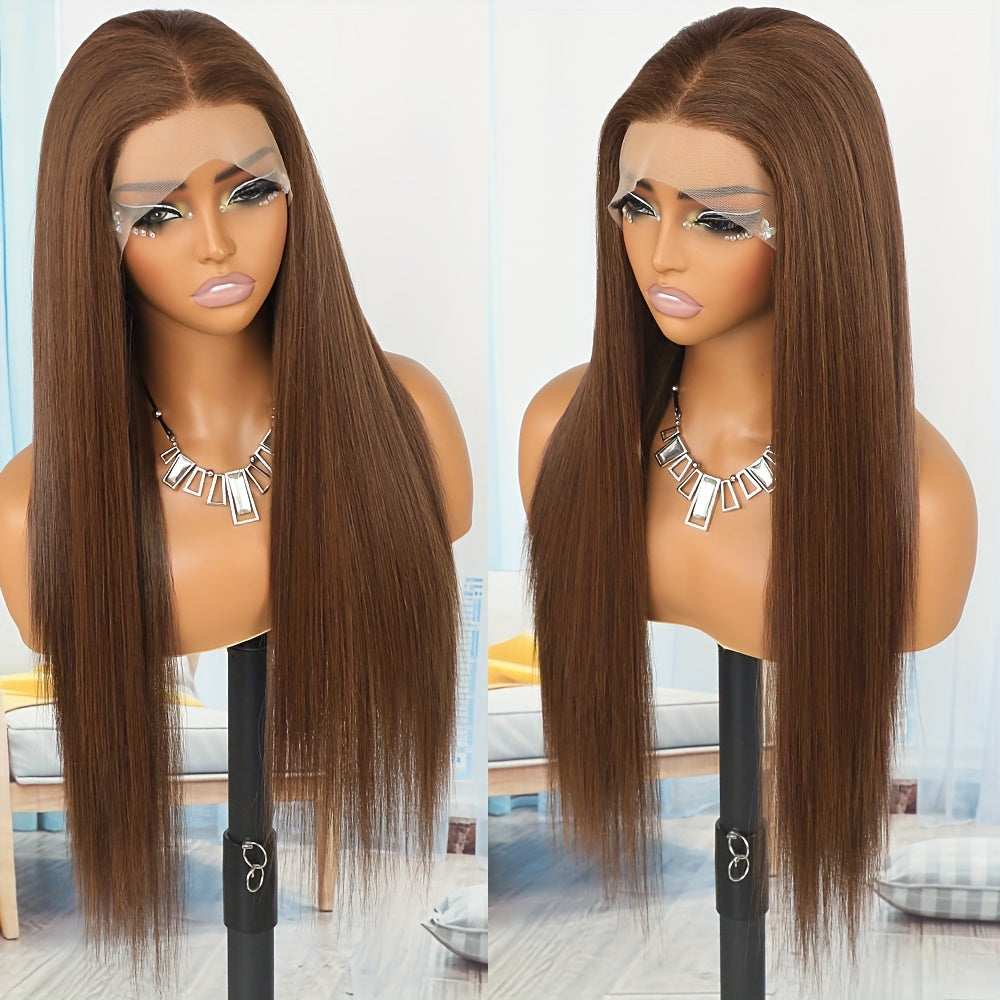 Brown Piano Highlights Straight Lace Front Wig 13x4 HD Transparent Lace Glueless Free Part Long Straight Hair Wigs For Women Heat Resistant Synthetic Fiber Daily Cosplay Wig