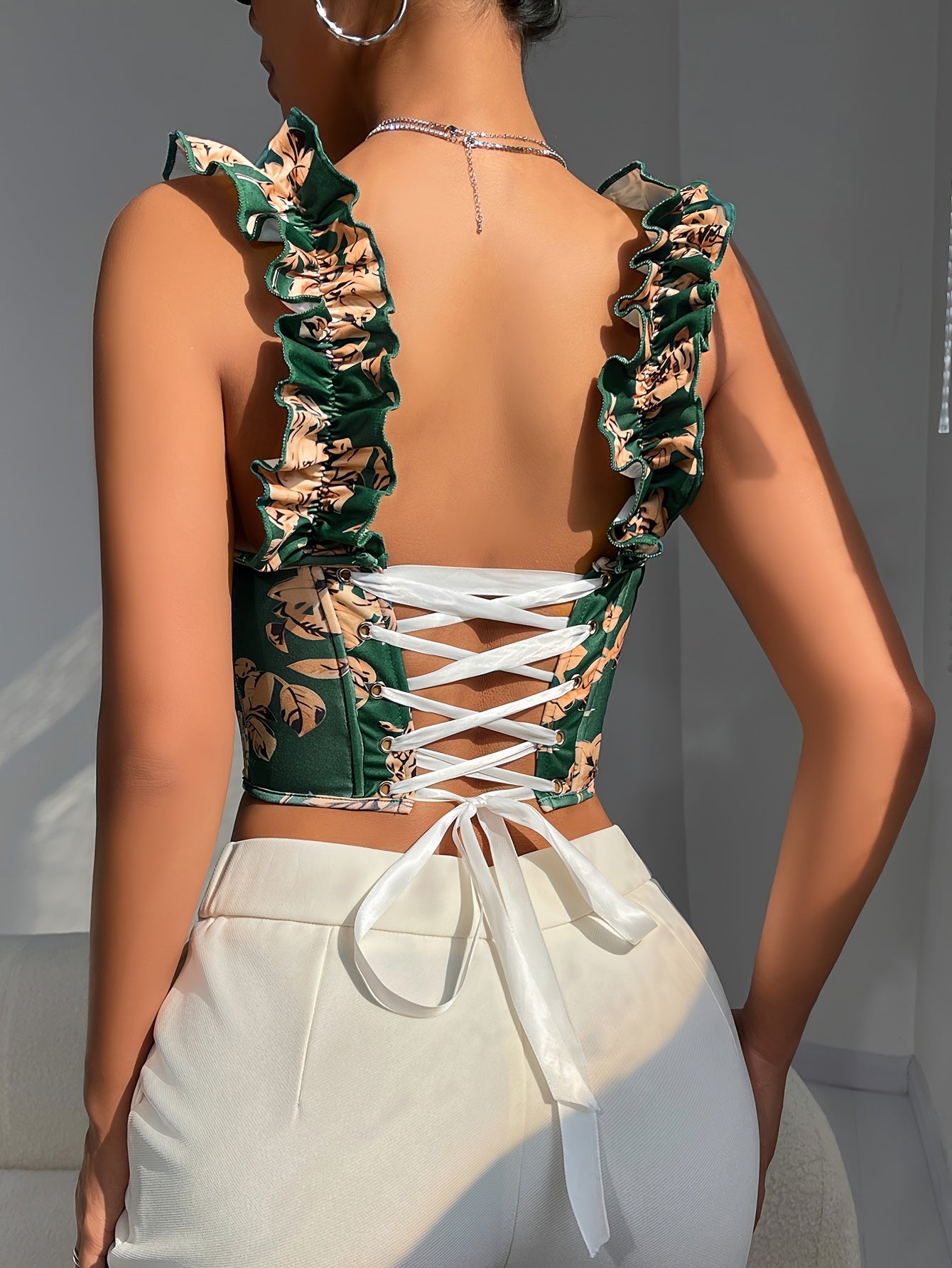 Sexy Ruffled Backless Tank Top - Women's Clothing, Sleeveless Summer Top with Ruffle Trim, Flattering Fit, Breathable Fabric, Perfect for Outdoor Activities