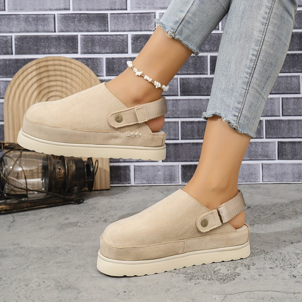 Cross-border Large Size Bag Head Bucken Half-Drag Velvet Double Layer Heightening Outdoor Magic Thick Sole Women's Slippers