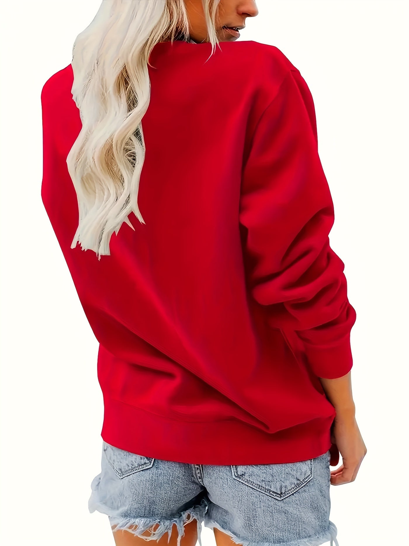 Elegant Crew Neck Sweatshirt for Women with Creative Heart Design - 100% Polyester Knit Fabric, Long Sleeve Pullover for All Seasons