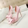 Women's Bowknot Decor Stiletto Heels - Fashion Point Toe Side Cutout Dress Pumps - Stylish Slip On Heels - For Women - Perfect for Parties & Evening Events - Ideal Gift for Her