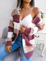 Plaid Sweater Women Casual Lantern Sleeves Cardigan Jacket Outerwear Clothes