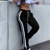 [Youthful Vibe] Women's High-Waisted Straight Leg Casual Pants with Side Stripe - Black & White Polyester, Machine Washable, All-Season Comfort, Drawstring Waistband