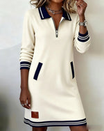 Casual Sports Dress Fashion Lapel Zipper Pockets Long Sleeve Dresses For Women Clothing