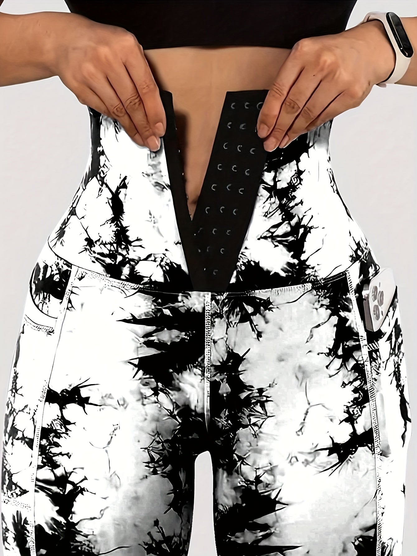 Women'S High-Waist Tie-Dye Print Waist Trainer with Butt Lifting Pockets and Front Buttons - Sexy Stretchy Pants for Fitness, Running, Yoga, and Outdoor Activities, High-Waisted Slim Fit Pants