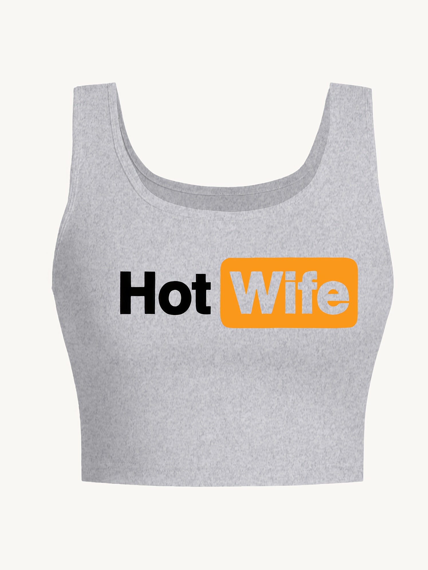 Women's "Hot Wife" Graphic Print Sleeveless Tank Top - Vibrant Red with Yellow Splash Design, Seamless Round Neck, Lightweight Breathable Fabric for Yoga & Casual Wear, Machine Washable Spring Summer Fall Top, Ladies Tank Top