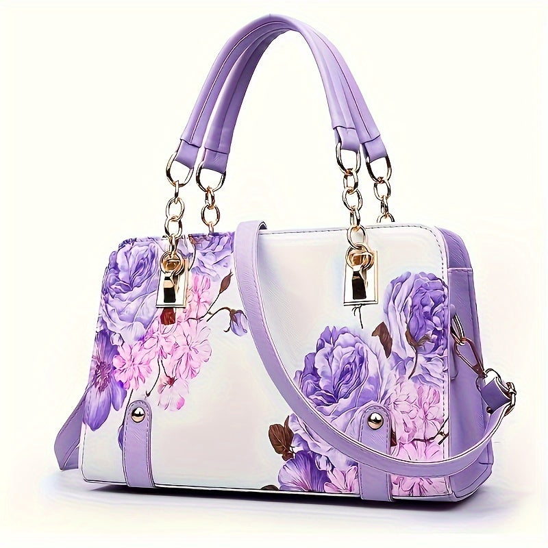 Elegant Floral Print Satchel Bag - Fashion Crossbody Bag, Shoulder Bag & Purse - For Women -  Suitable for Everyday Use, Work, Shopping & Travel - Perfect Gift for Her
